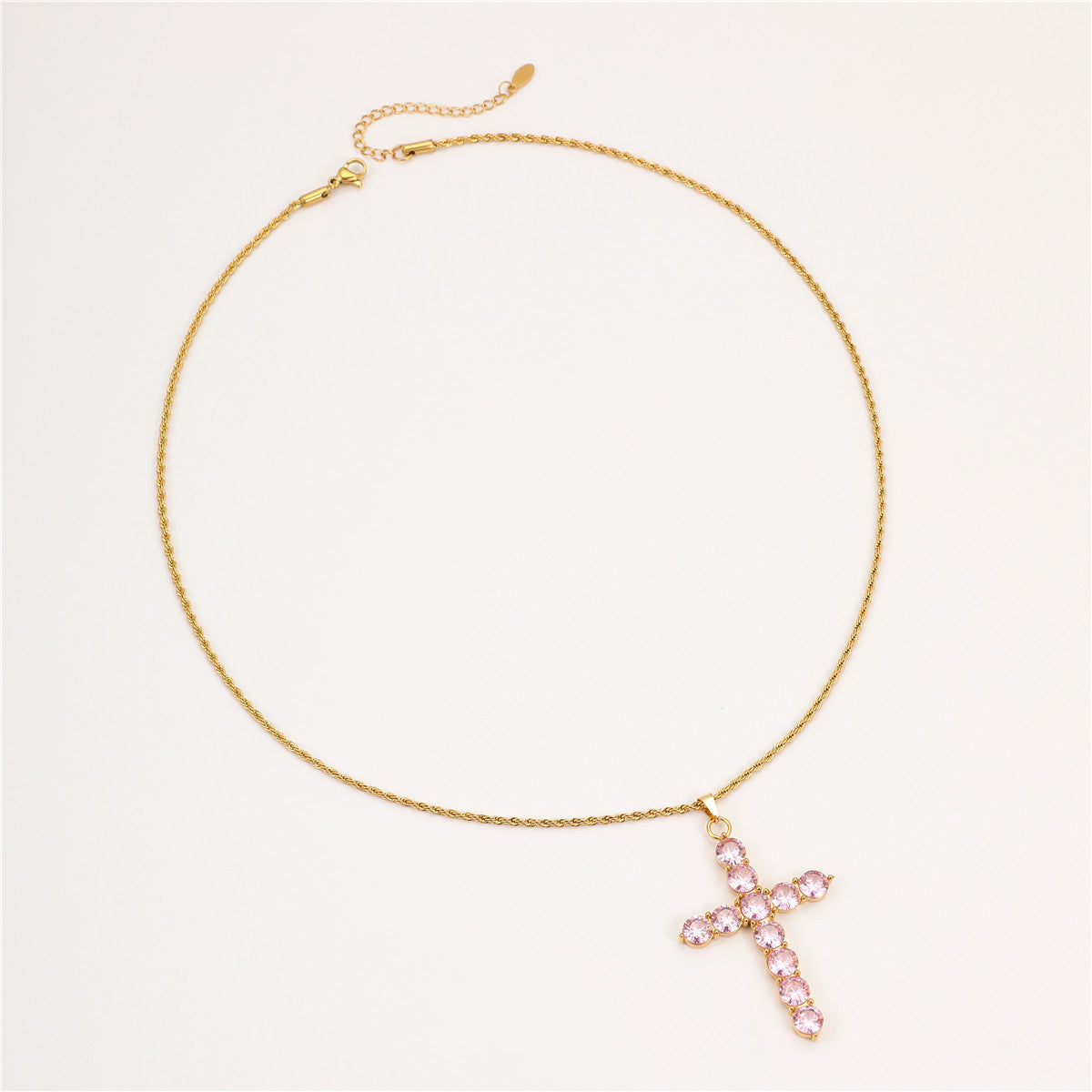 Collana con Pendente a Croce Stile Vintage in Acciaio Inox con Intarsio di Strass su Catena Standard da Donna