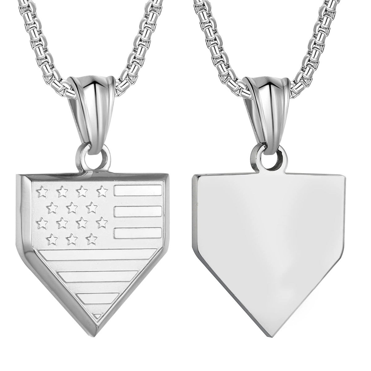 Collana Pendente a Scudo Pentagonale Geometrico Minimalista da Uomo in Acciaio al Titanio con Finitura Lucida