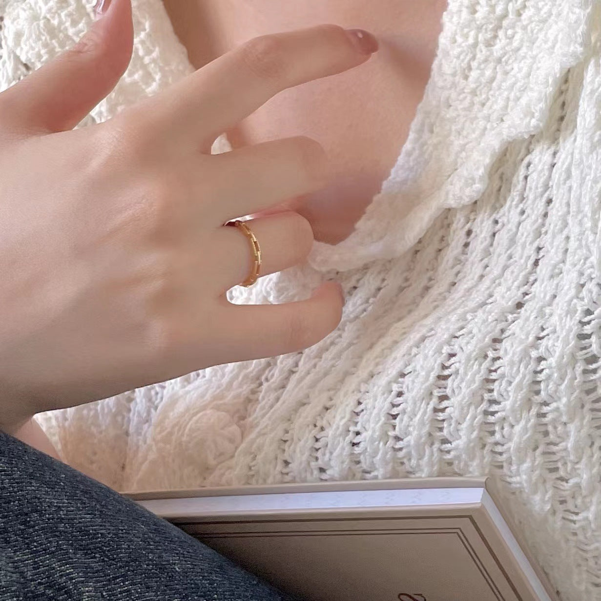 Anillo chapado geométrico de plata de ley 925 para mujer