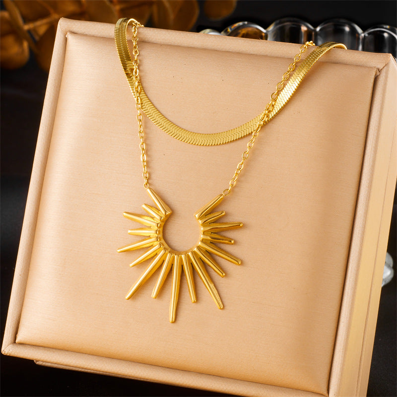 Parure Vintage di Orecchini, Collana e Bracciale in Acciaio Inossidabile con Girasole Placcato Oro e Catena Snake