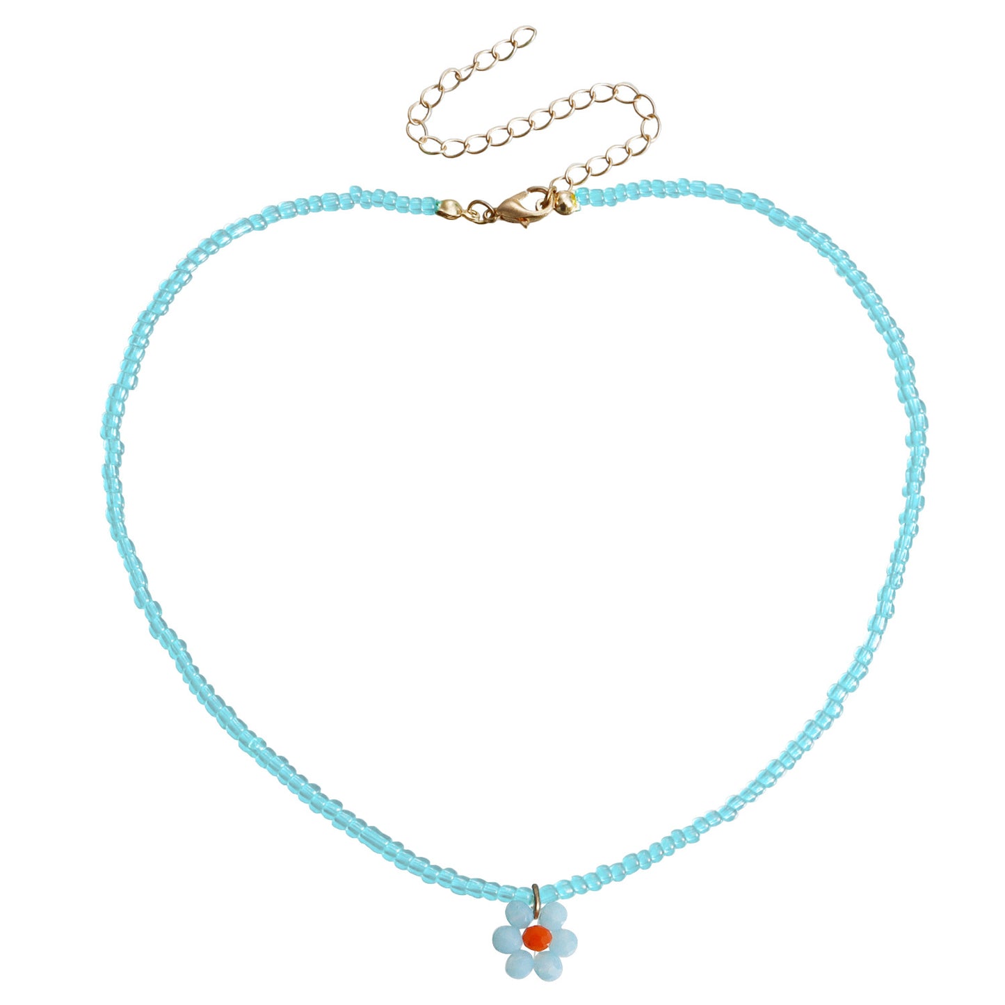 Minimalist Geometric Woven Beaded Necklace with Colorful Transparent Miyu Beads and Heart Pendant for Women