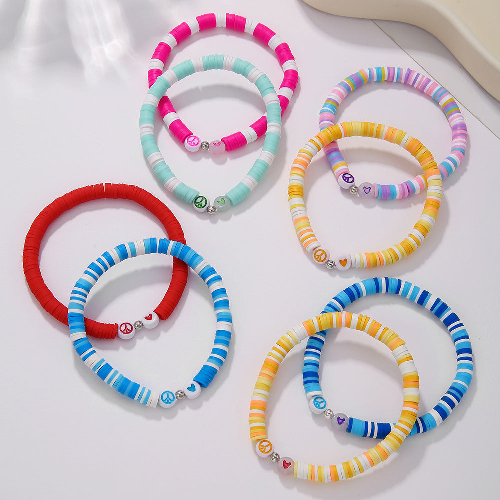 Ethnic Candy Color Acrylic Heart Letter Beaded Stretch Bracelet