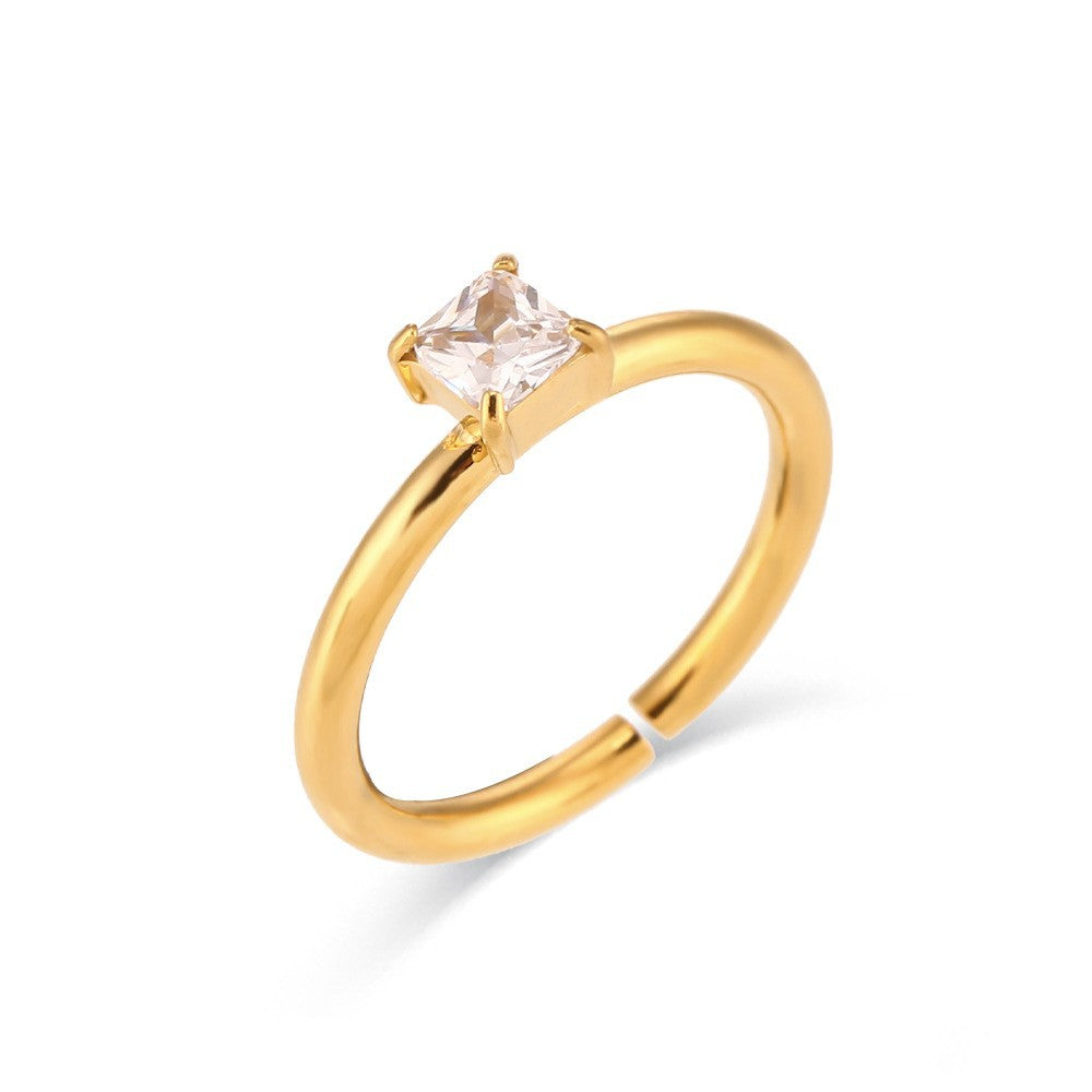 Anillo minimalista geométrico Y2K de acero inoxidable con chapado en oro de 18 quilates y acabado esmaltado para mujer