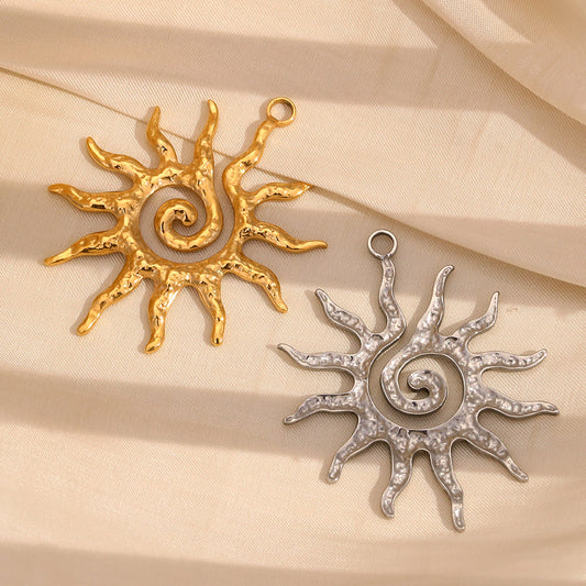 Vintage-Inspired Sun Pendant Necklace in Stainless Steel with 18K Gold Plating for Women