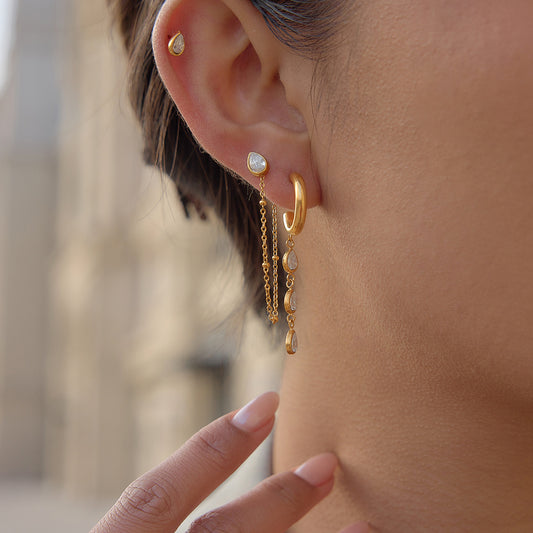 Minimalist Elegant Geometric Stainless Steel Plated Cubic Zirconia Tassel Earrings for Women