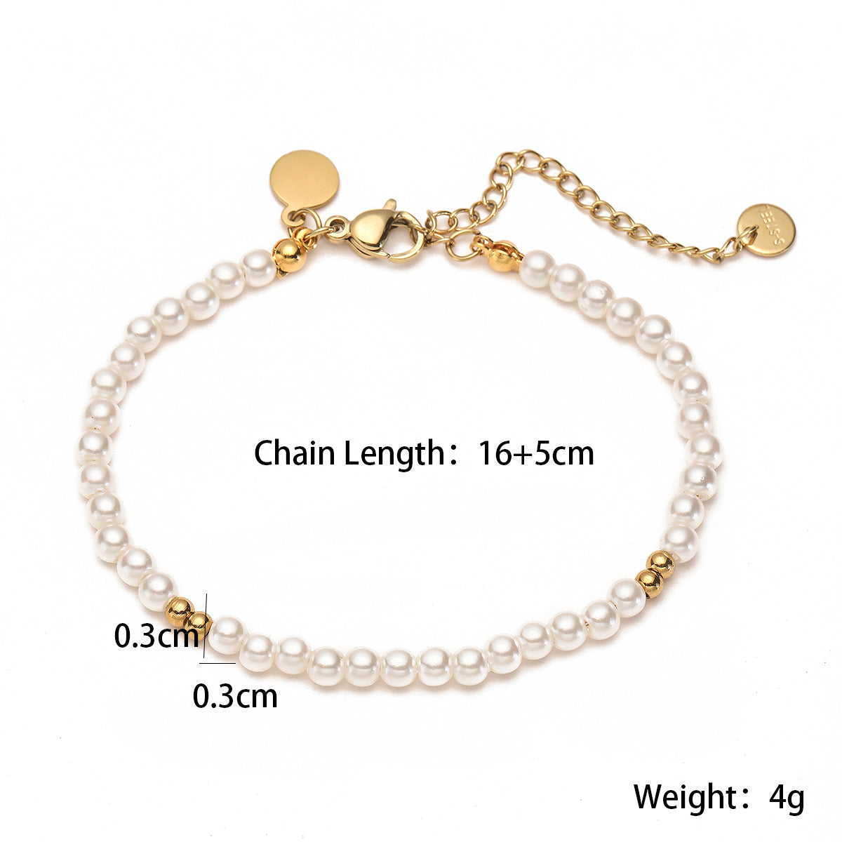 Elegant 18K Gold Plated Geometric Stainless Steel Bracelet with Pearl for Women