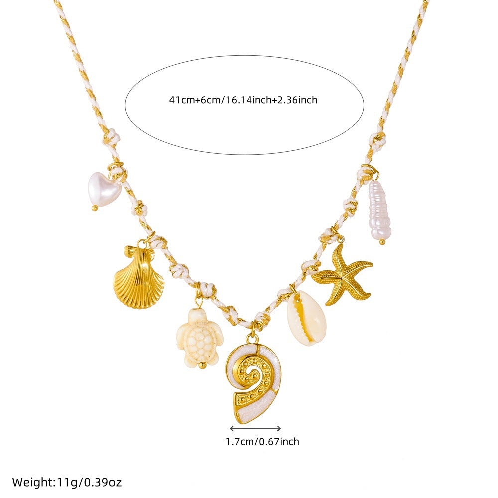 Vintage Chic Two-Tone Gold Plated Stainless Steel Starfish and Animal Pendant Necklace