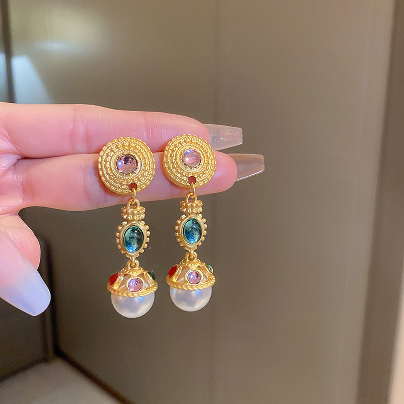 Orecchini pendenti in smalto vintage a goccia con perno in acciaio inossidabile per donna