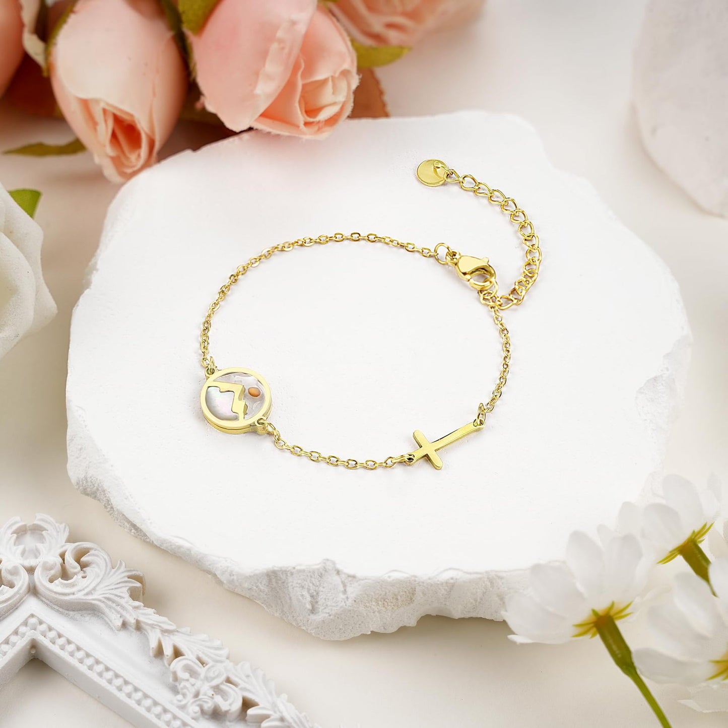 Luxury Elegant Geometric Floral Stainless Steel Bracelet for Women