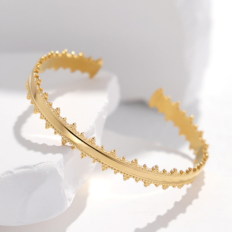 Adjustable Titanium Steel Bracelet for Women with Geometric Line Design Electroplated Finish Statement Cuff