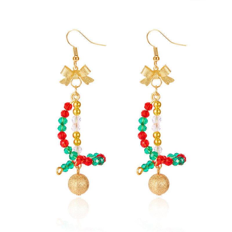 Aretes colgantes de Navidad con forma de estrella y campana para mujer, de aleación con acabado galvanizado, con motivos festivos de copos de nieve y árboles