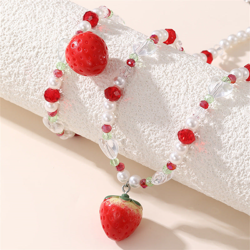 Set Collana Minimalista in Lega con Fiocco per Ragazze con Braccialetto Abbinato, Gioielli a Tema Frutta