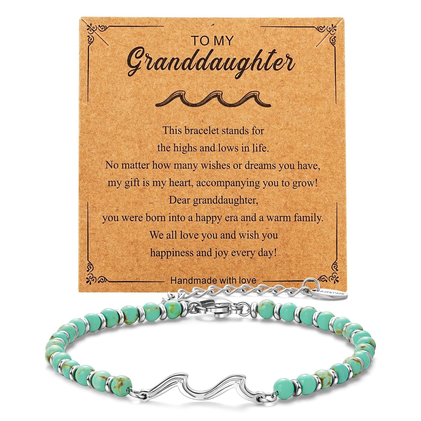 Matte Stainless Steel Turquoise Wave Ball Chain Bracelet for Women