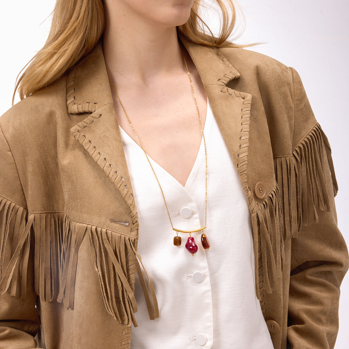 Collar con colgante de resina geométrica artística retro para mujer en acero inoxidable con acabado chapado