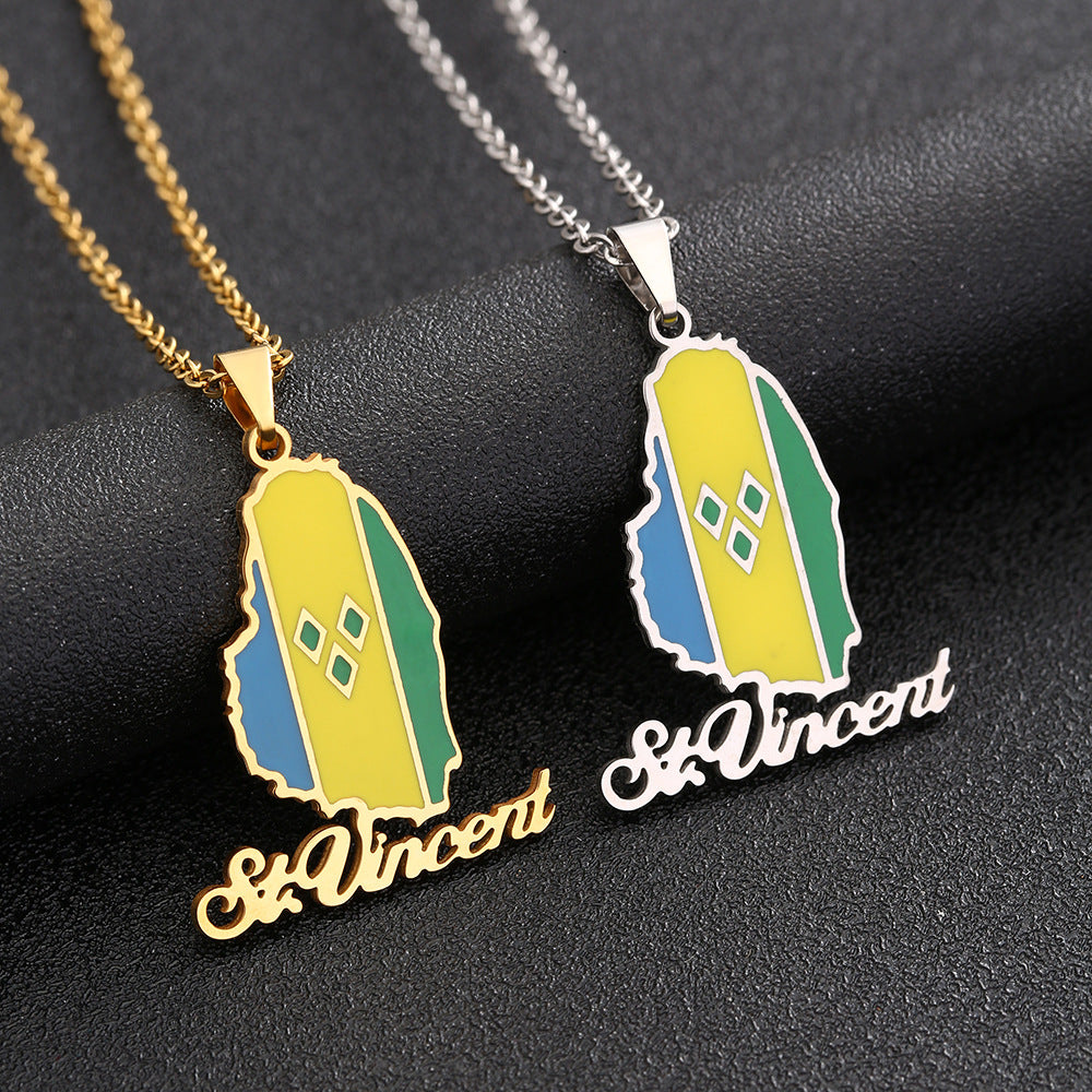 Collana con ciondolo a mappa geometrica in acciaio inossidabile stile etnico con charm in acciaio al titanio e finitura galvanica su catena a O