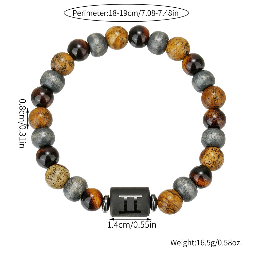 Handmade Round Tiger's Eye Beaded Bracelet Zodiac Constellation Design Unisex