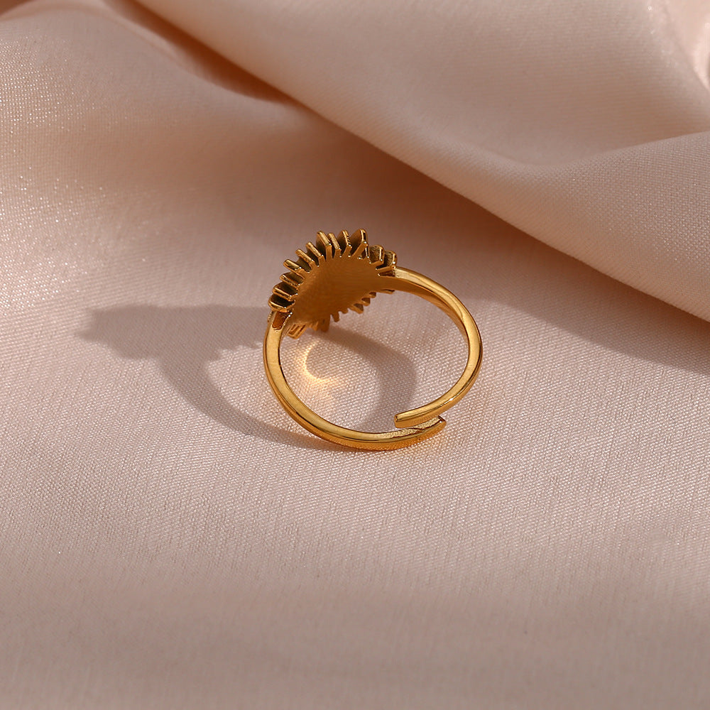Fashionable Geometric Stainless Steel Plated 18K Gold Tone Evil Eye Open Ring for Women