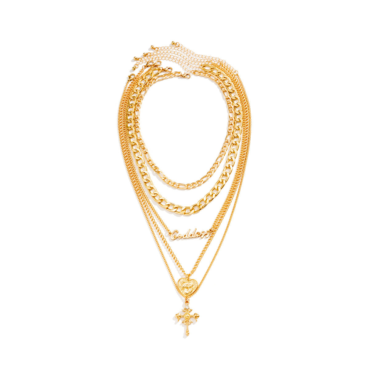 Collana a Pendente con Lettera in Stile Retrò Chic, con Motivi a Croce e Cuore, in Lega con Finitura Galvanizzata, da Donna