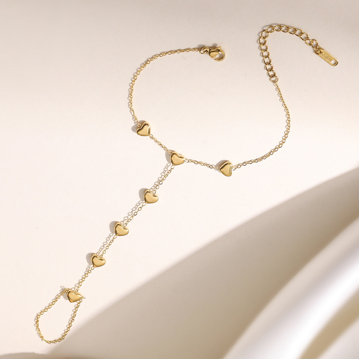 Minimalist 18K Gold Plated Heart Geometric Stainless Steel Hand Chain for Women