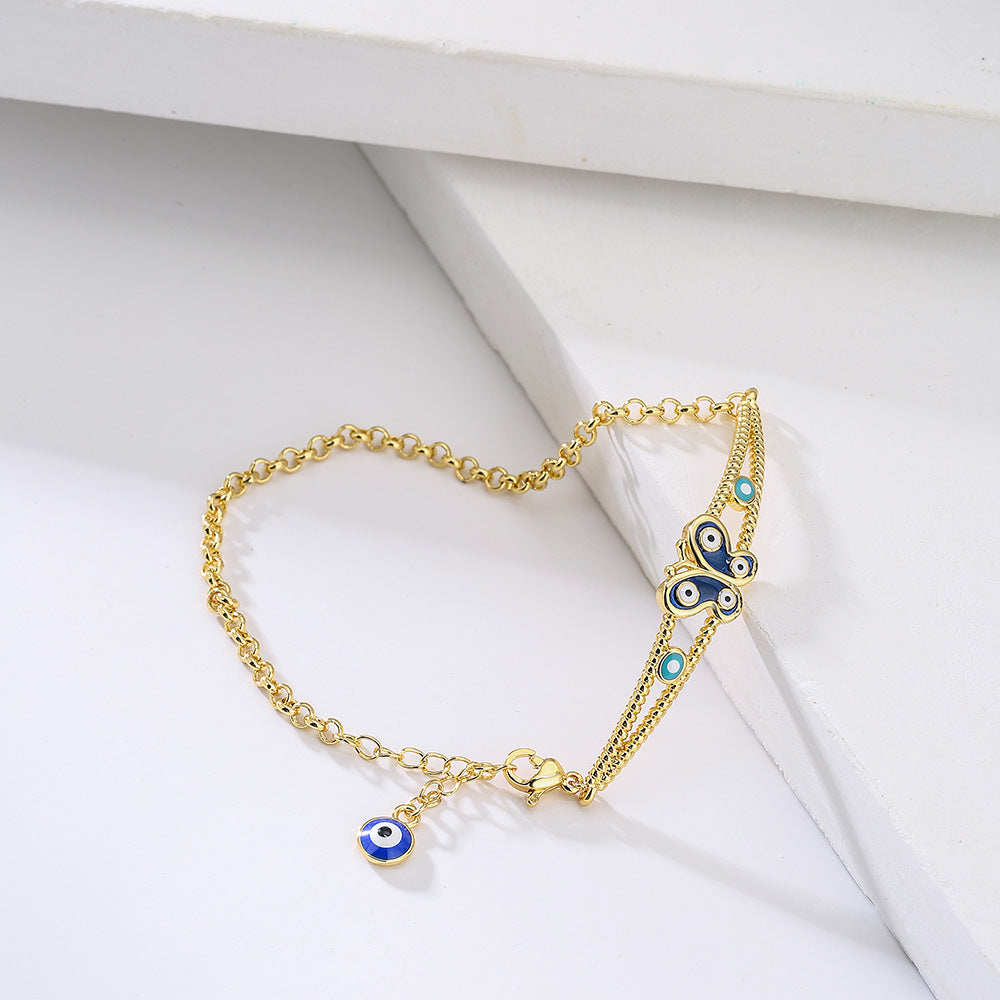 Bohemian Style Geometric Copper Bracelet with 18K Gold Plating and Enamel Finish for Women