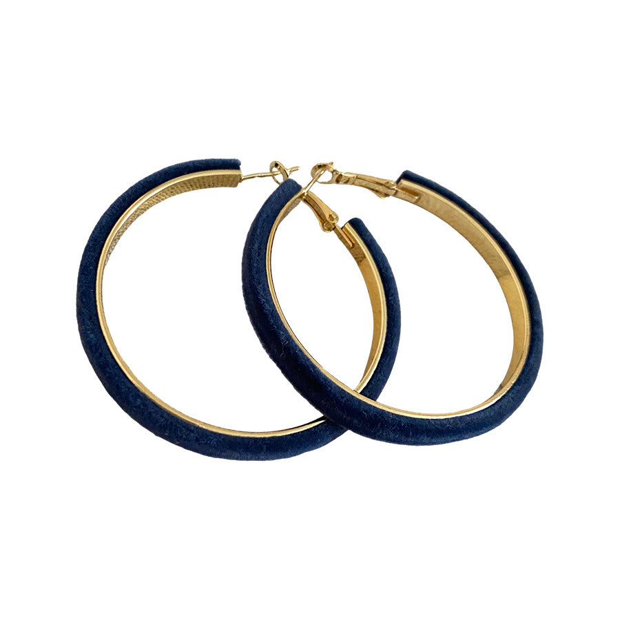 Pendientes de aro redondos geométricos minimalistas de terciopelo flocado para mujer de plata de ley 925
