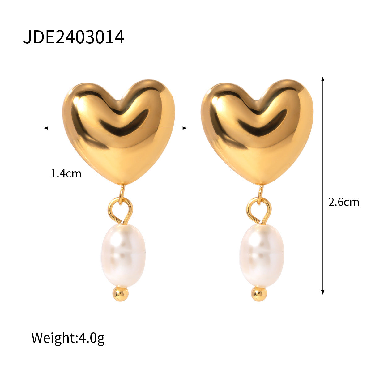 Elegant 18K Gold Plated Stainless Steel Heart Pearl Stud Earrings