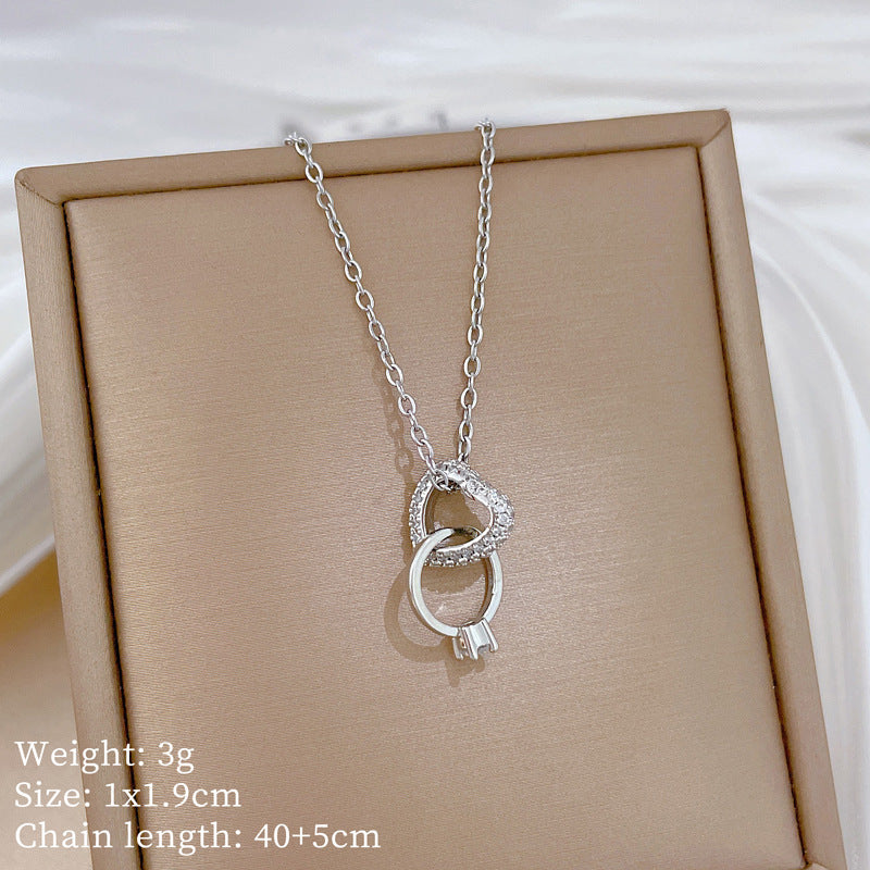 Sweet Minimalist Cross Micro-Inlaid Cubic Zirconia Brass Pendant Titanium Steel Necklace for Unisex
