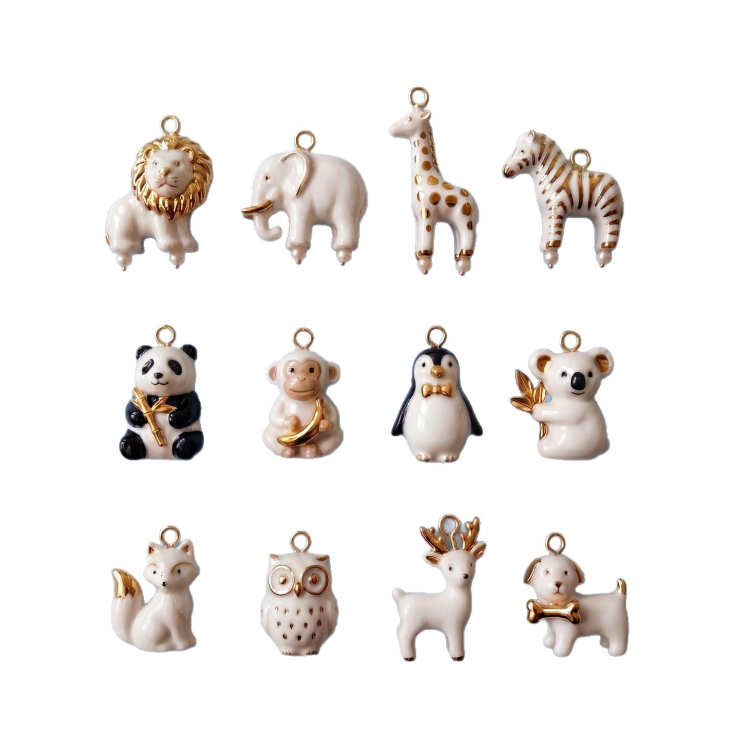 Ciondolo/Charm in ottone, placcato oro 14K, con animale e smalto a goccia, vintage