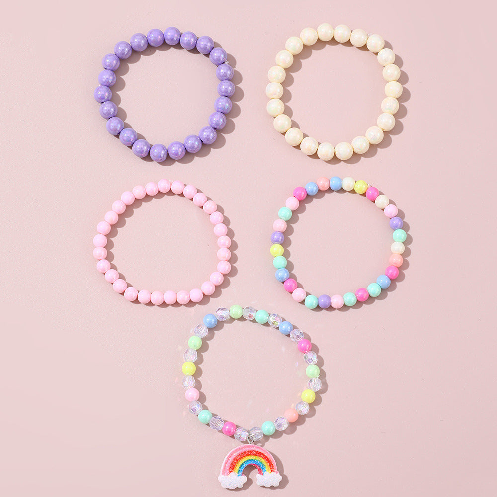 Set di braccialetti con ciondolo arcobaleno in perline acriliche colorate per bambini, braccialetti minimalistici fatti a mano a forma geometrica per bambini