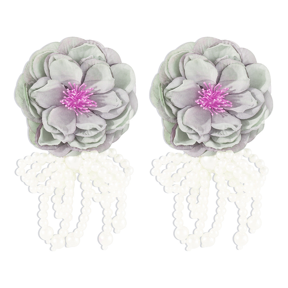 Dulces y Atrevidos Aretes Geométricos de Rosa con Detalles de Camelias de Tela en Colores Pastel Macaron