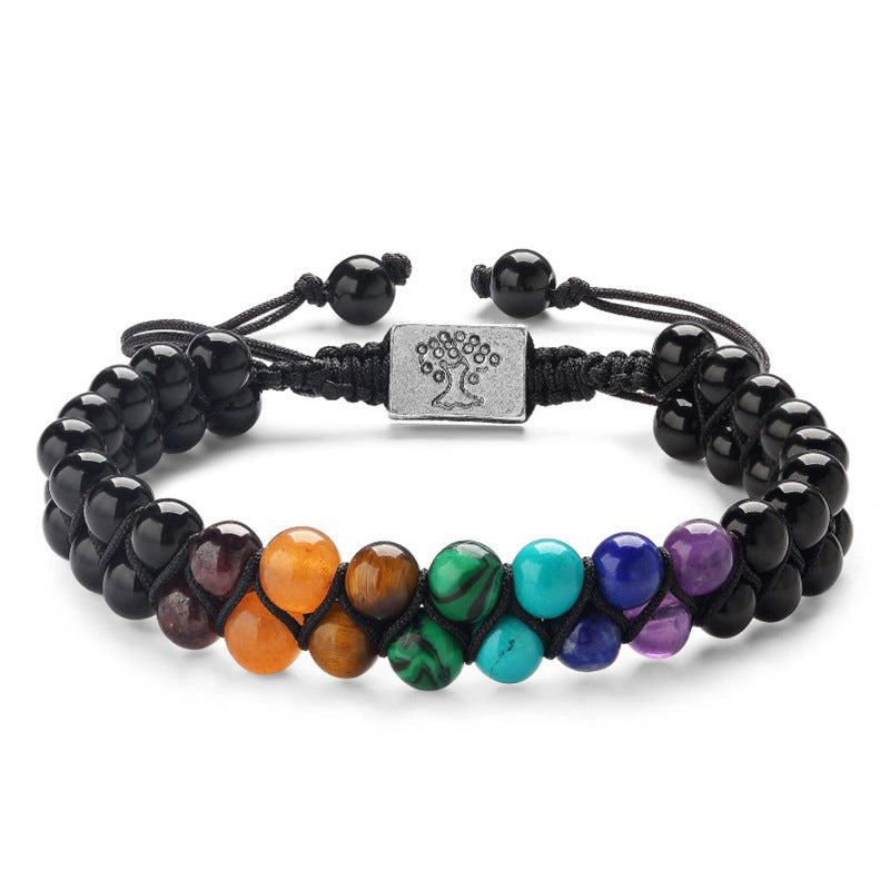 Bohemian 6mm Multicolor Natural Stone Agate Crystal Geometric Round Beaded Bracelet Unisex