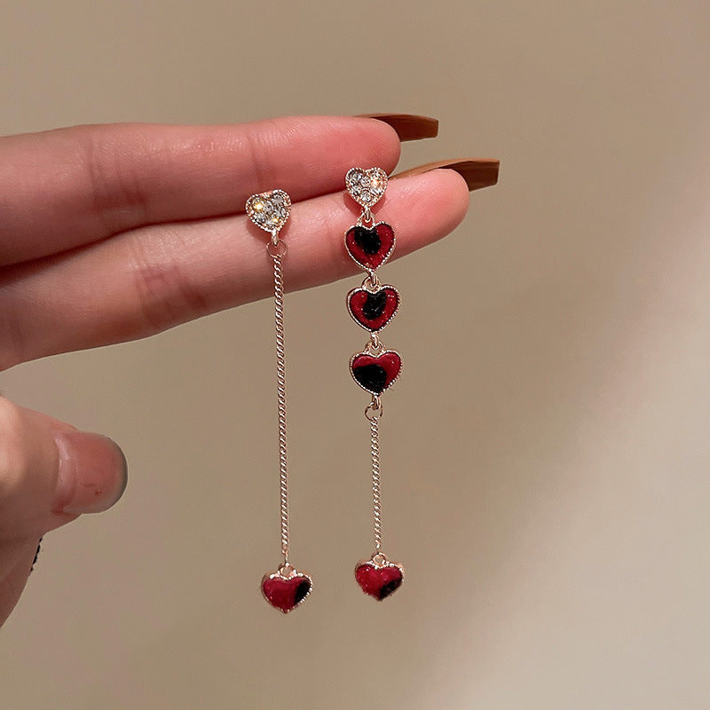 Elegant Geometric Dangle Stud Earrings for Women with Red Tassels, Alloy Base and Gold Plated Finish