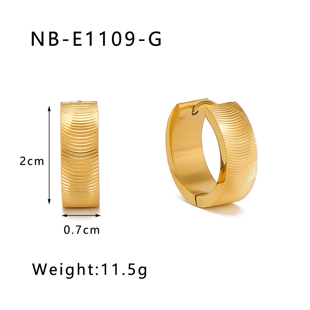 Minimalist Geometric Stainless Steel Hoop Earrings with Zircon Inlay and 18K Gold Vacuum Plating for Women