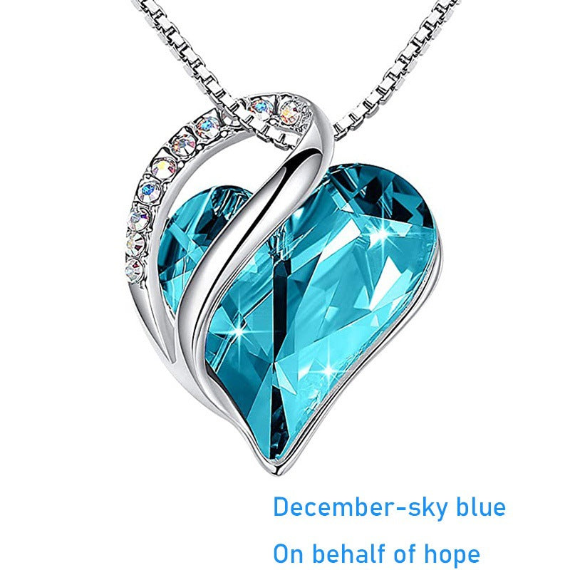 Elegant Heart Shape Alloy Inlaid Crystal Gemstone Necklace with Box Chain for Women