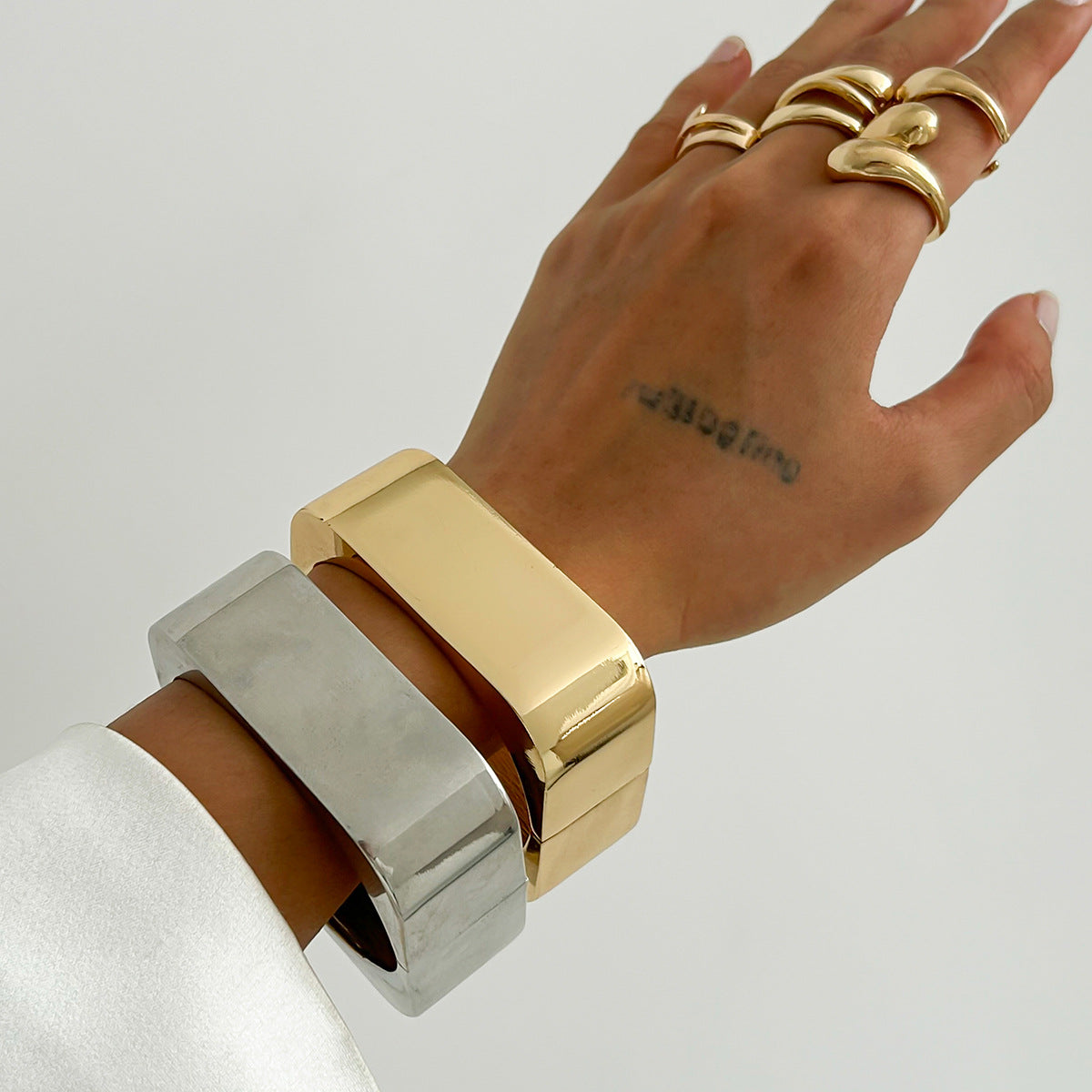 Irregular Geometric Zinc Alloy Plated Wide Cuff Bracelet Set