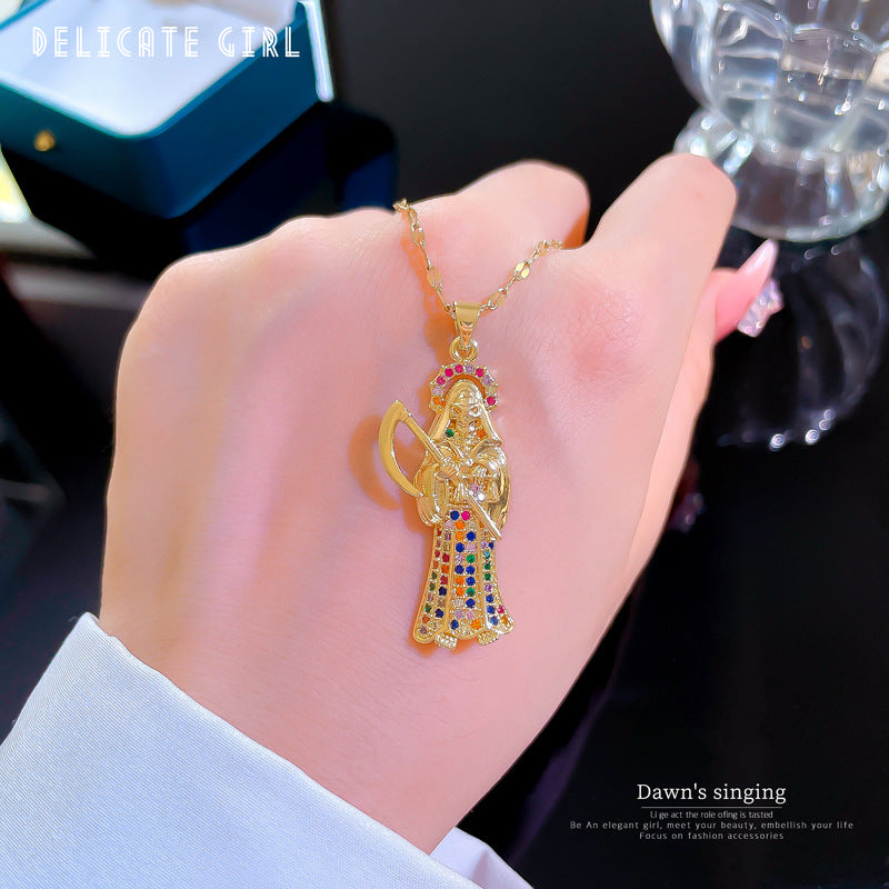Collana girocollo da donna in acciaio inossidabile con geometria esotica micro-pavé e motivo a margherita