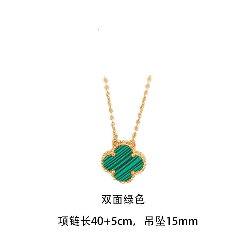 Pulsera minimalista de acero de titanio con forma de trébol e incrustaciones de nácar para mujer