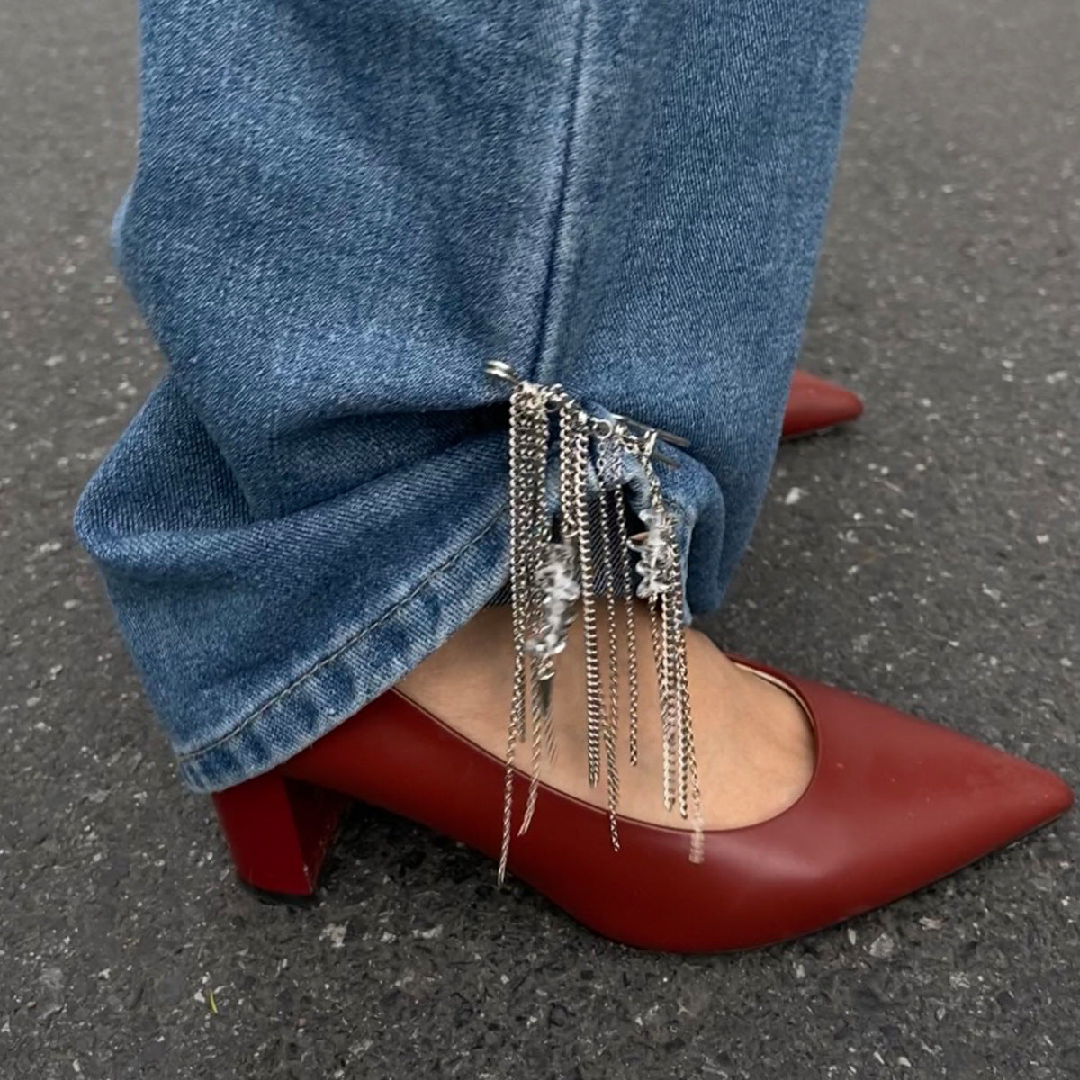 Hip-hop Turquoise Rivet Multi-layer Tassel Anklet for Women