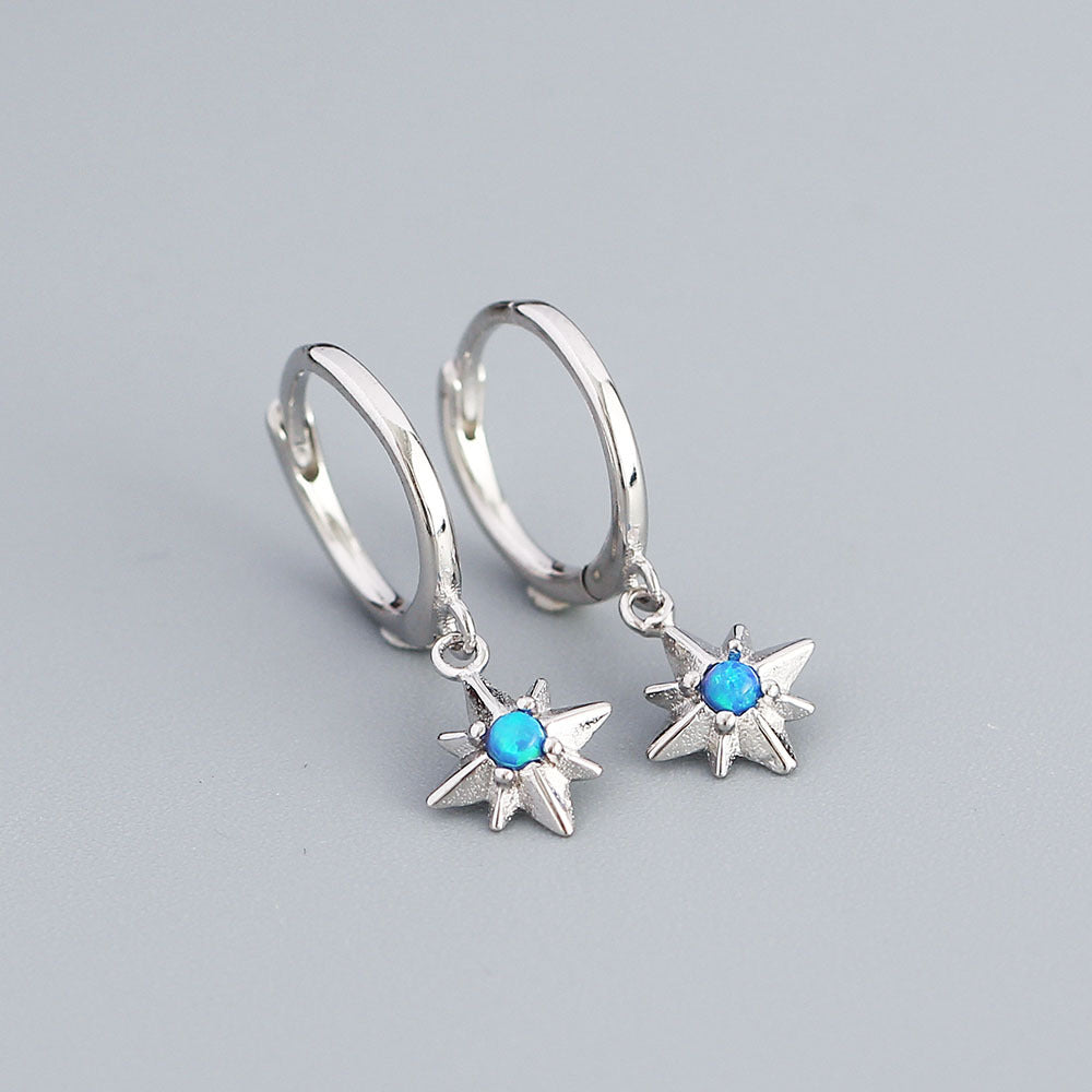 Sweet Geometric Star 925 Sterling Silver Inlaid Opal Earrings