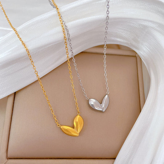 Minimalist Geometric Gold-Plated Titanium Steel Necklet for Women with Plant Bud Pendant