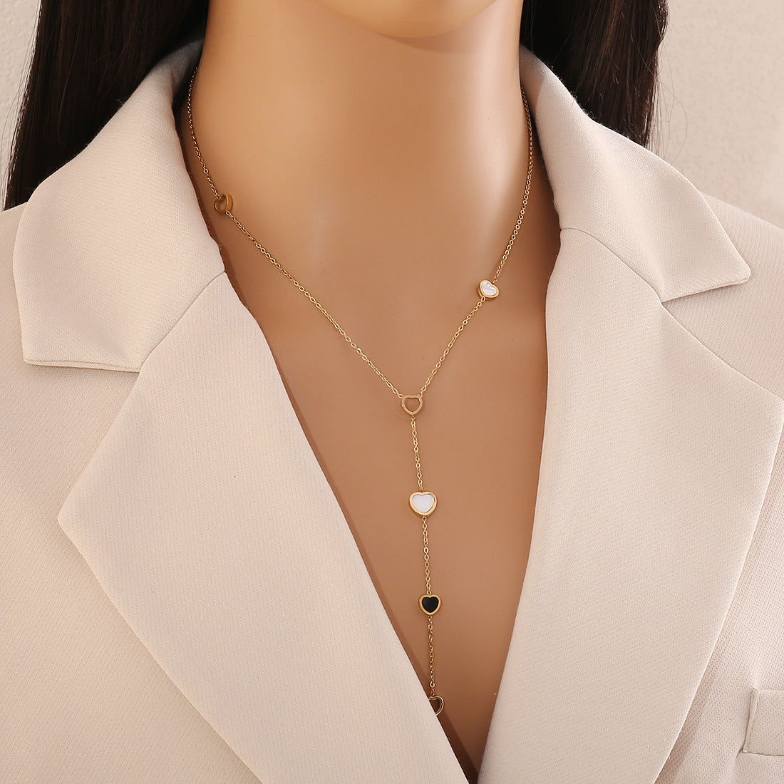 Minimalist Heart and Star Pendant Necklace in Stainless Steel with Plated Finish Y-Shape Design for Women