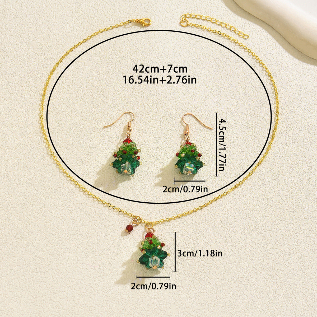 Set collana e orecchini a pendente con albero di Natale geometrico da donna in lega di zinco con intarsi in cristallo, gioielli alla moda per tutti i giorni
