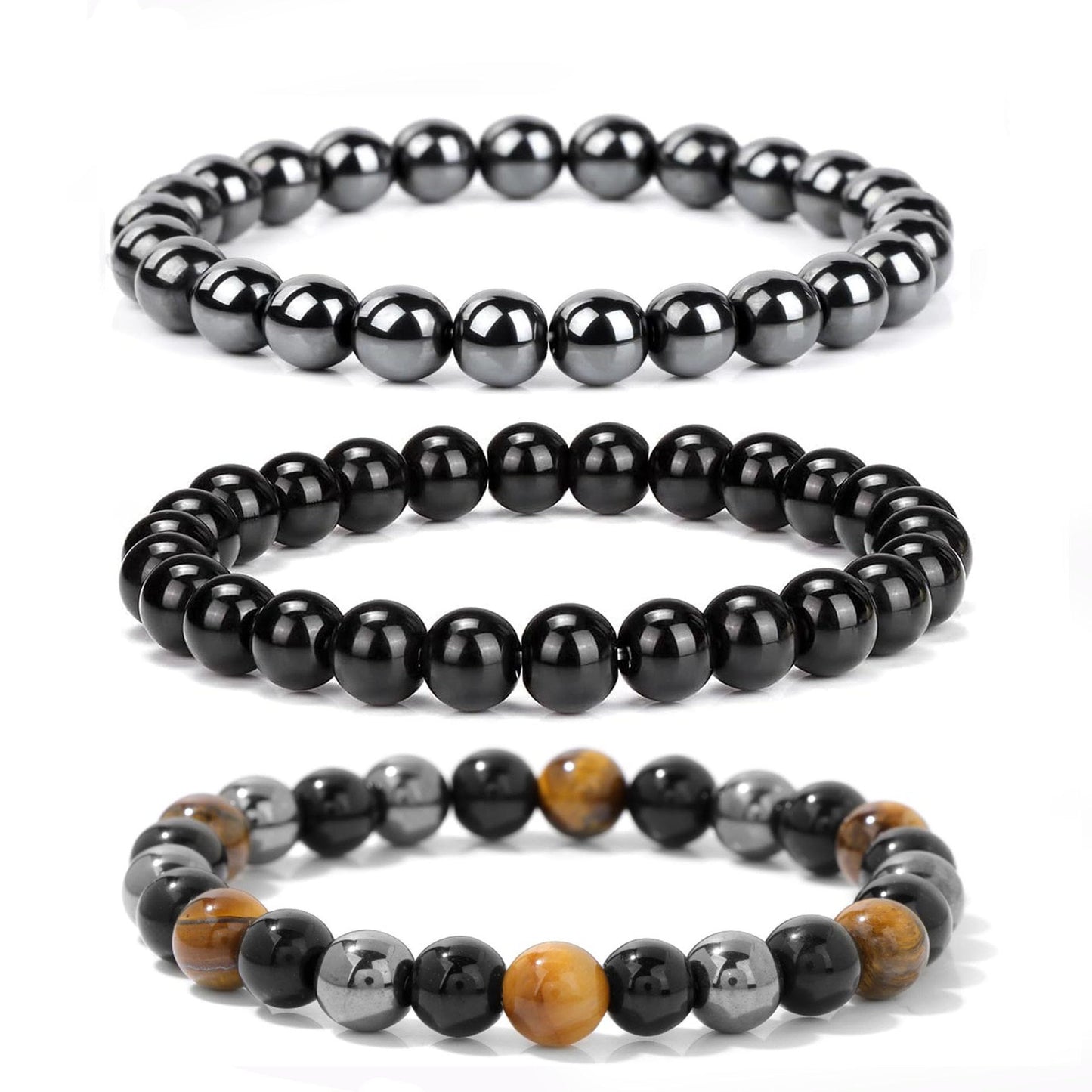 Minimalist Natural Stone Round Beaded Bracelet Set Unisex Handmade Jewelry