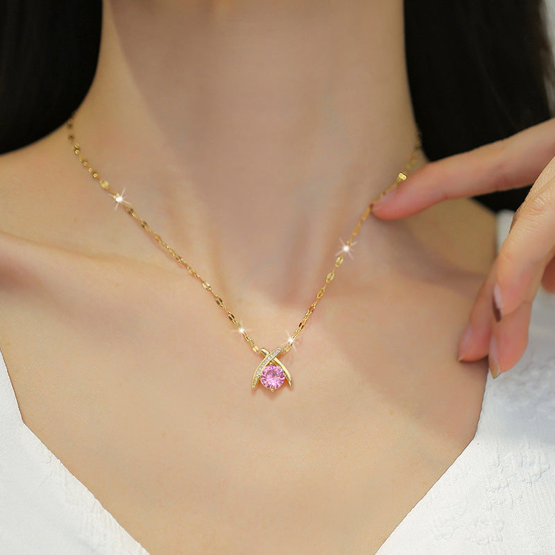 Luxury Titanium Steel Geometric Cross Water Drop Necklace and Earrings Set for Women with Plated Finish Ideal for Formal Events and Elegant Occasions