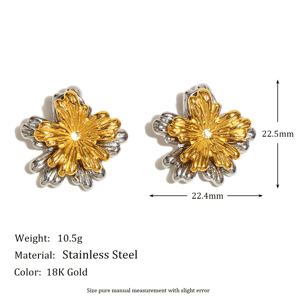 Minimalist Irregular Leaf-Shaped Stainless Steel Earrings with 18K Gold Plating for Women