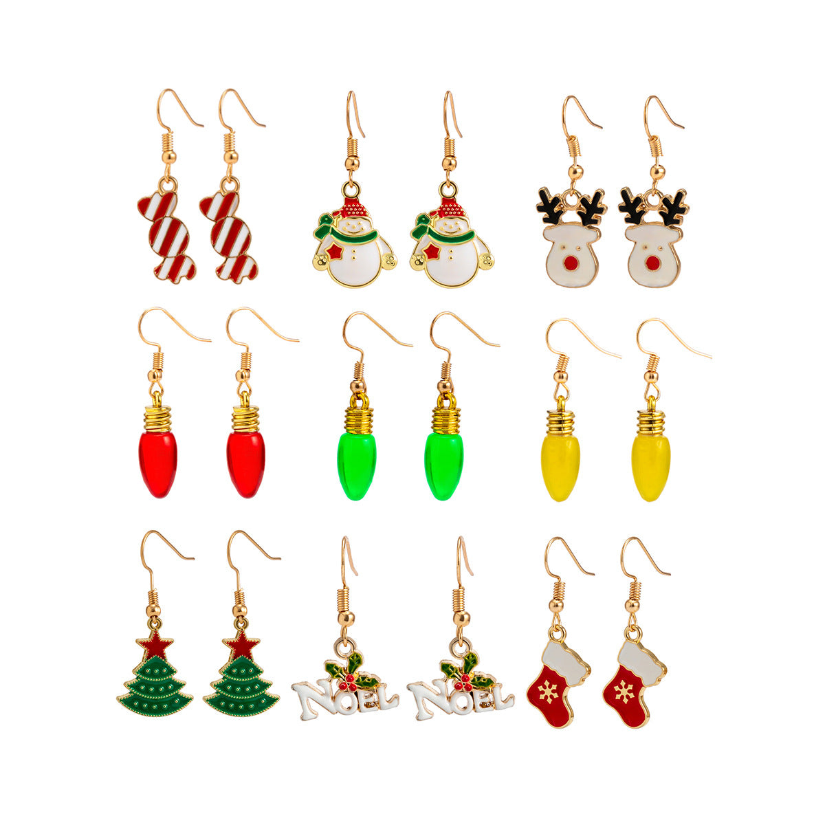 Orecchini pendenti da donna minimalisti a smalto colorato con pupazzo di neve, a forma geometrica e a tema natalizio festivo