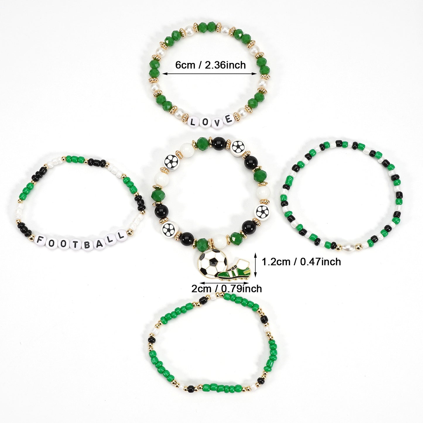 Pulsera Geométrica Bohemia de Cuentas de Cristal con Elementos de Fútbol, Joyería Deportiva Unisex para Aficionados
