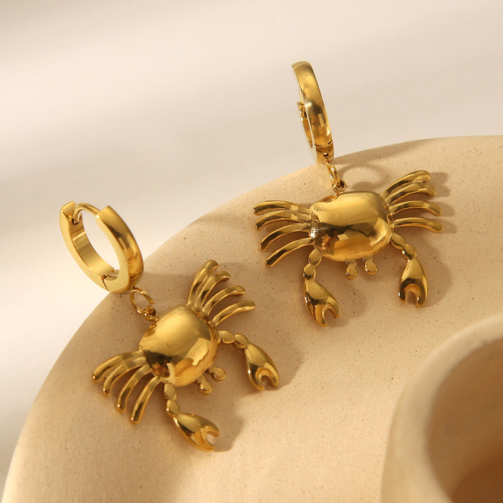 Orecchini Pendenti da Donna a Forma di Granchio in Acciaio Inossidabile Placcato Oro 18K, Design Geometrico Animale alla Moda