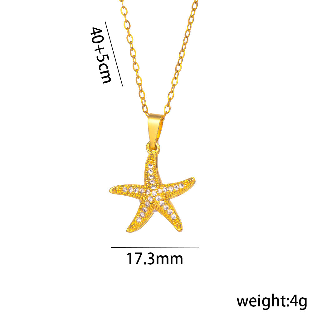 Collana con ciondolo a stella geometrica e perla da donna in acciaio al titanio con zirconi micro-incastonati e finitura galvanica