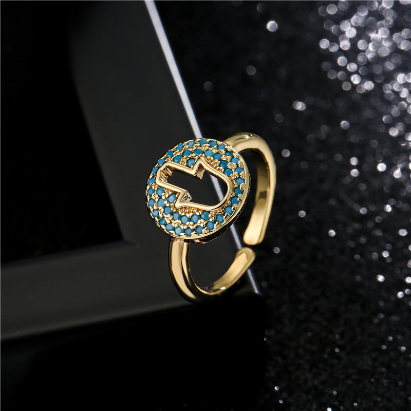 Minimalist Geometric Open Adjustable Brass Ring with Micro-Inlay for Women